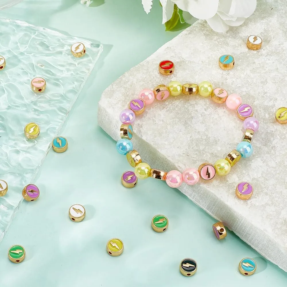 4/16/32 قطعة متعدد الألوان شقة مستديرة البرق نمط الخرز الزخرفية ، أساور يدوية الأقراط ، عيد الحب هالوين اكسسوارات #3