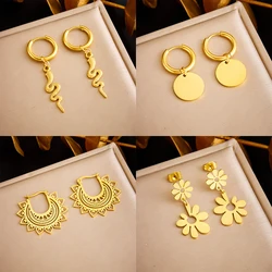 DIEYURO-pendientes de acero inoxidable 316L para mujer, Aretes redondos con forma de flor de serpiente, joyería de oreja de 2 colores, regalos de vacaciones