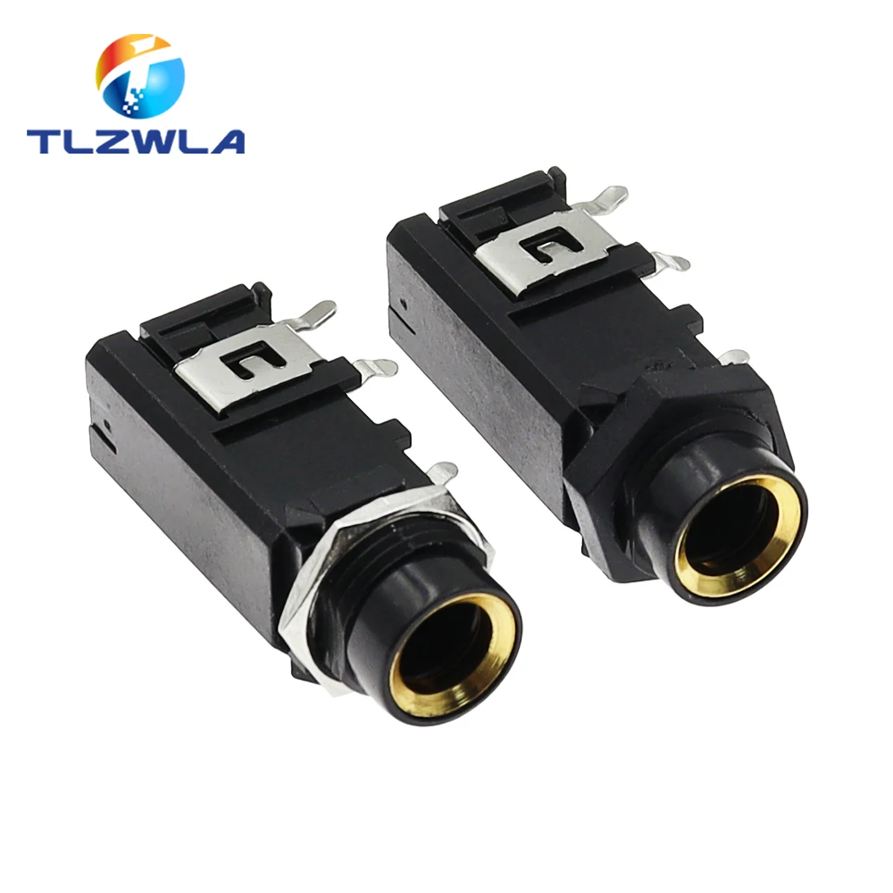 5PCS DIY 6.35mm / 6.5mm Jack Gold Plated 4P Stereo Dual Channel Microphone Socket 6.35 /6.5 Audio Straight jack Connector