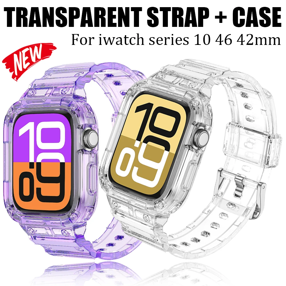 

TPU Case + Strap for AppleWatch Series 10 46mm Integrated Clear Case Strap for iwatch Series 10 42mm Drop Resistant Case