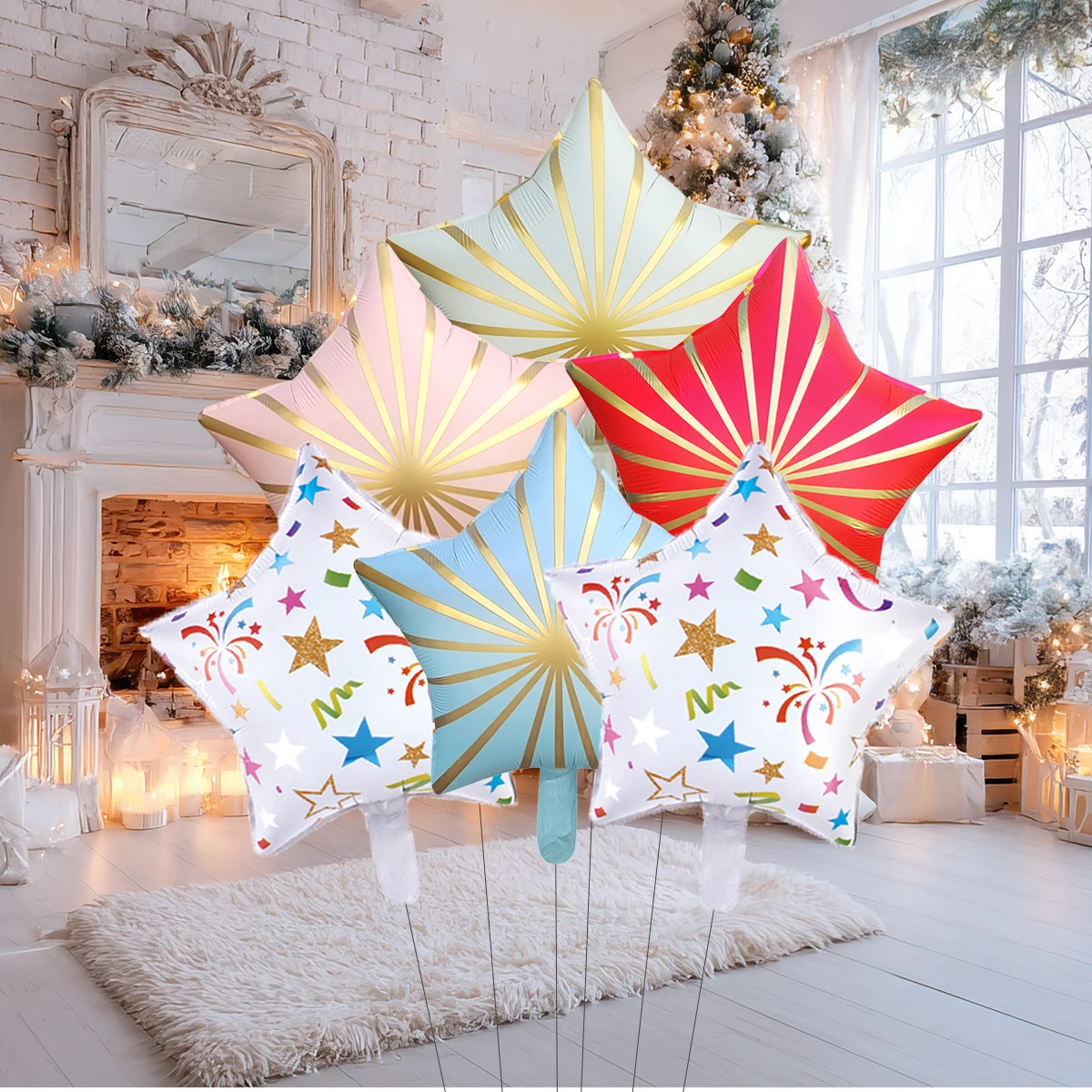6 Stücke 18 Zoll Weihnachten Neujahr Thema Stern Folienballons Heliumballon 2026 Neujahr Weihnachtsdekorationen Navidad 2026 Dekor