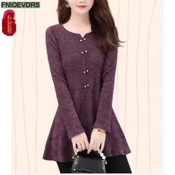 L-5XL Loose Clothes 2023 Women Autumn Winter Elegant Button Basic Shirts Retro Vintage Pureple Tunic Peplum Tops And Blouses