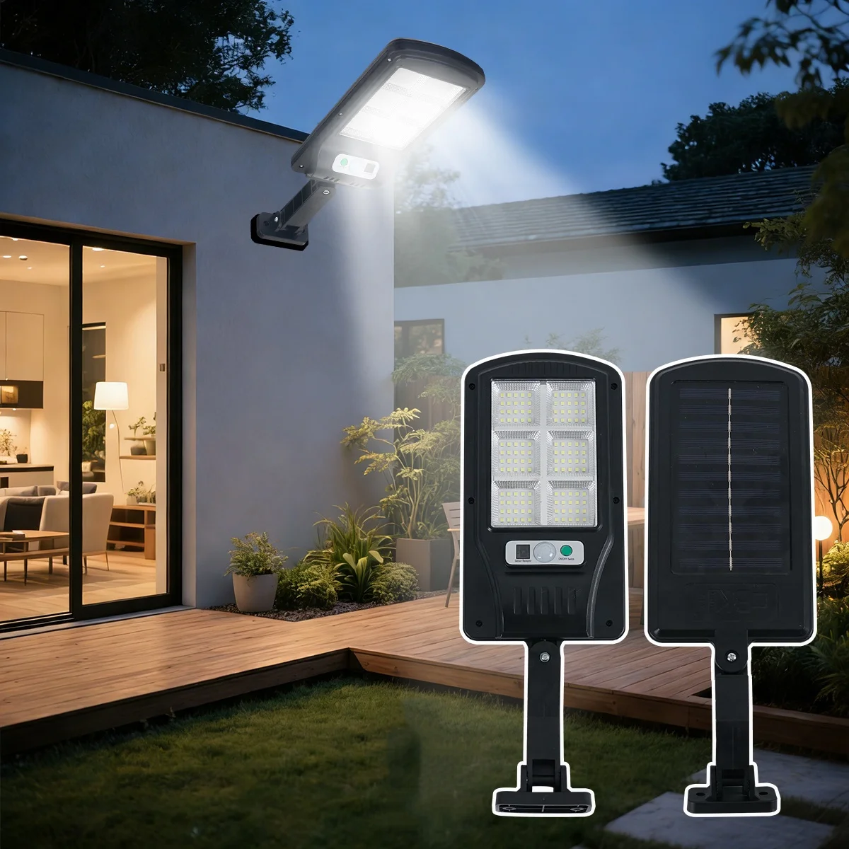 2Pcs New Solar Street Lights, Wall Lights, Post Lights, with White Light/Three-Level Adjustable Remote Control, Outdoor Street Lights with Smart Motion Sensor, Three Modes of White Light, Suitable for Outdoor Use, Garden Lighting, Landscape Door Sensor Lights