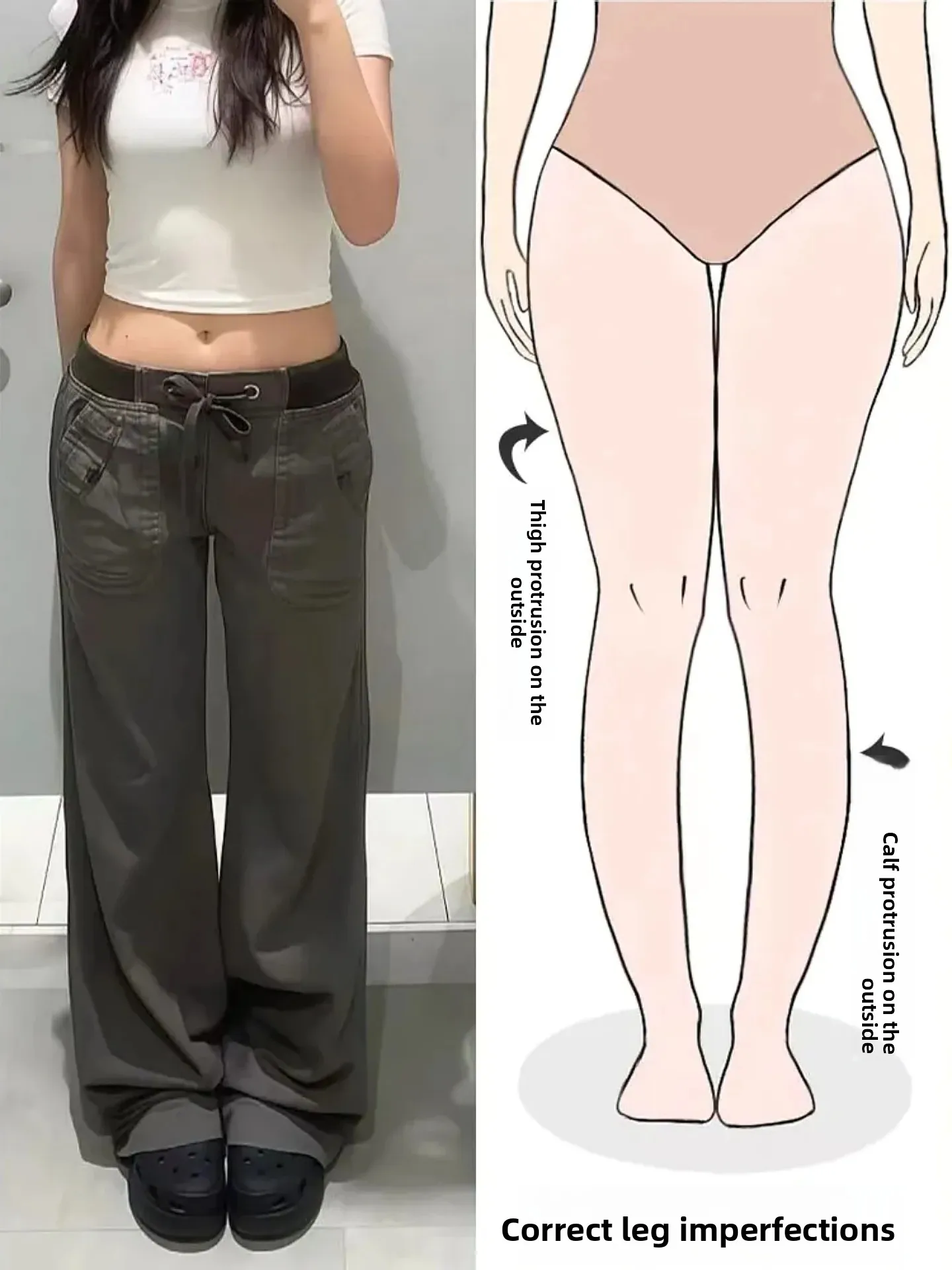 

Retro American Workwear Jeans Women Summer New Drawstring Design Loose Straight Legged Pants for Pear Shaped Body Street Style