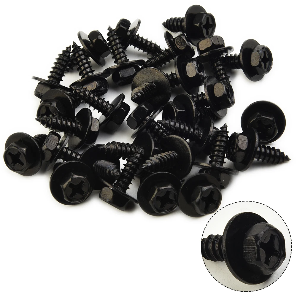 30Pcs Black Cross- Flange Self‑Tapping Screws Automobiles Bumper Fender Liner- Fastener Clips For Toyota 90159-60498