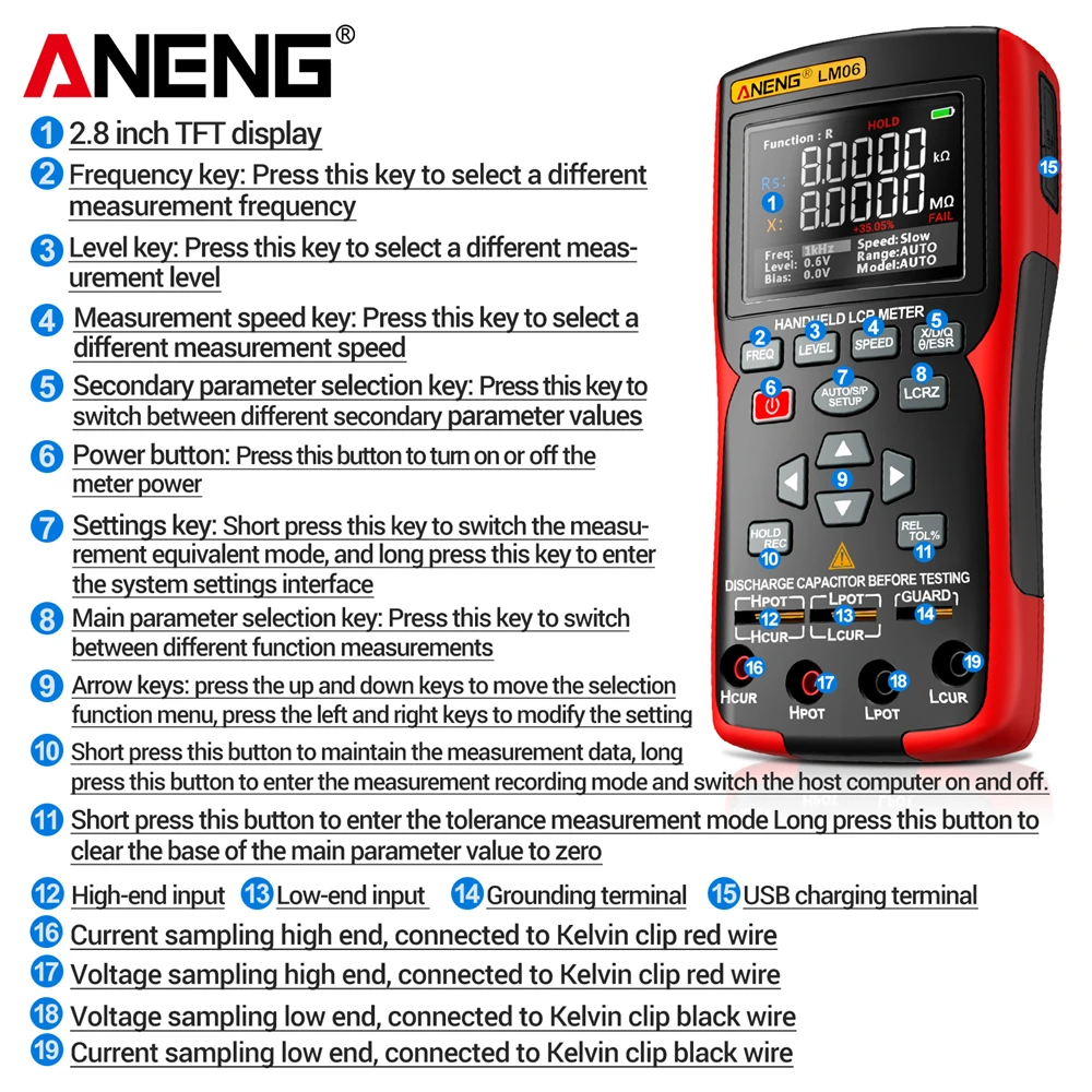 LCR Bridge Meter Capacitor Tester Intelligent Portable Inductance Electronic Component Auto Measurement Detector Tool ANENG LM06