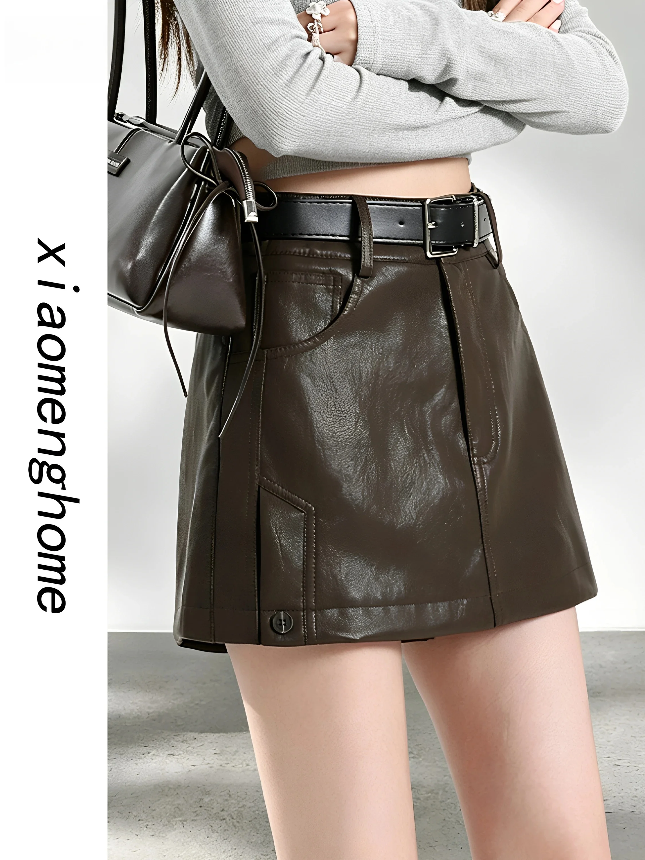 Retro Spicy Girl High Waist PU Leather Short Skirt Pants Women's A-Line Slim Fit Quality Autumn Fashion plus Size Casual Pants