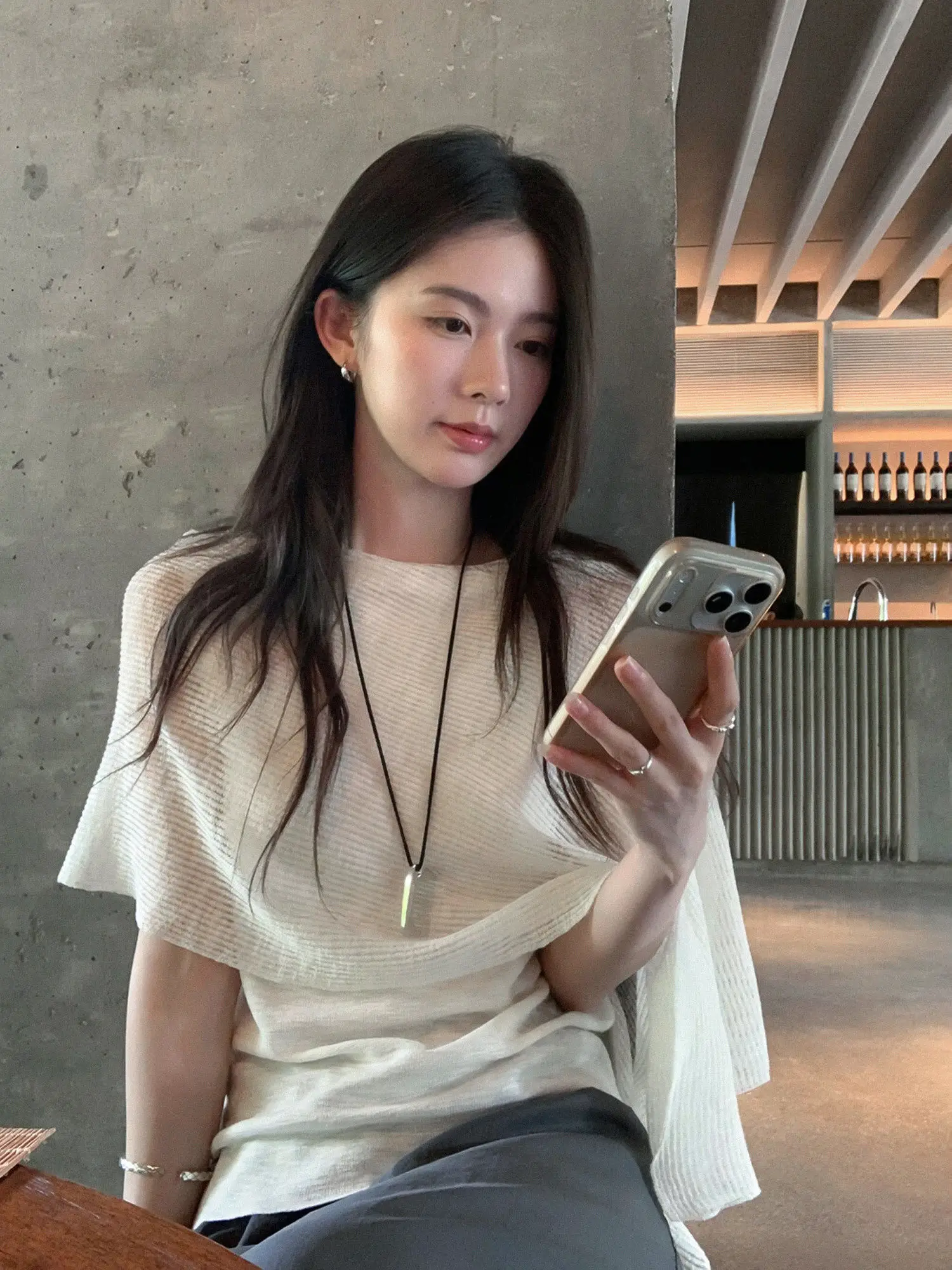 Korean Style Casual White Striped Sleeveless Knitted Shawl Cape Shoulder Bared Summer Thin Lazy Style Women's Fashion