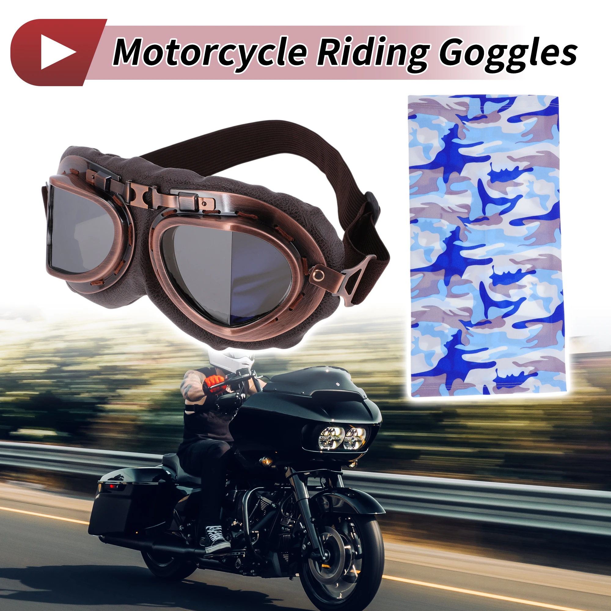 

X Autohaux 1 Set Motorcycle Riding Goggles Silver Tone Lens Brown Frame Cycling Goggles