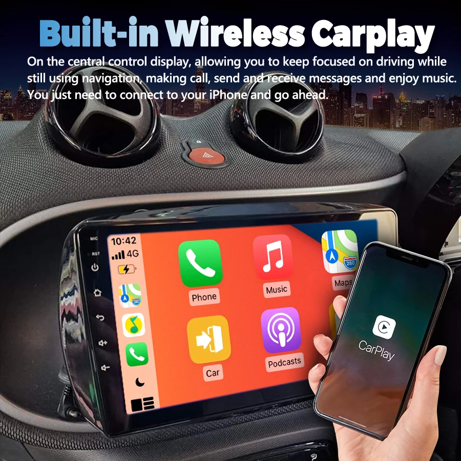 Leitor de vídeo multimídia automotivo, rádio estéreo, navegação GPS, Android 13, CarPlay para Mercedes Benz Smart 453, Fortwo, 2014-2020