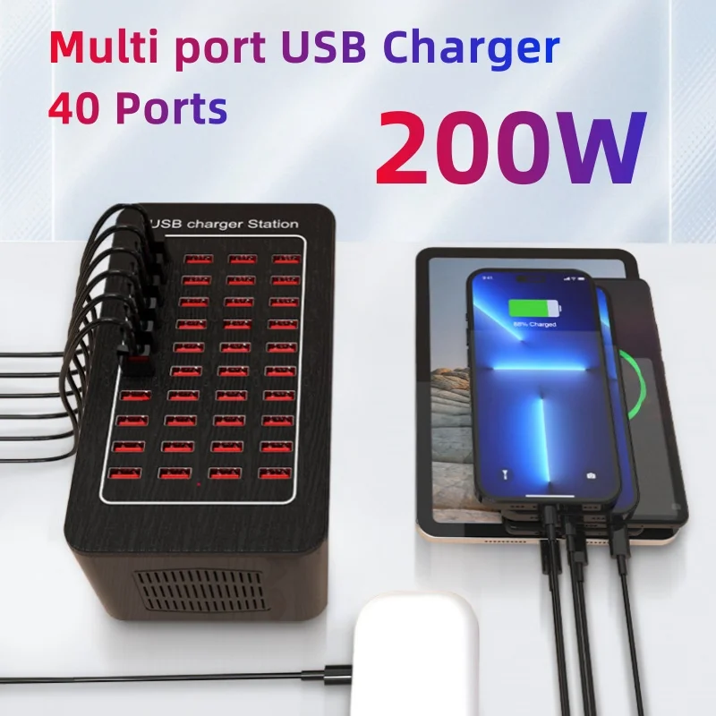 40 ports multi port usb charger station USB HUB 200W Universal Desktop Fast Charging Station Dock for Phone Power Adapte