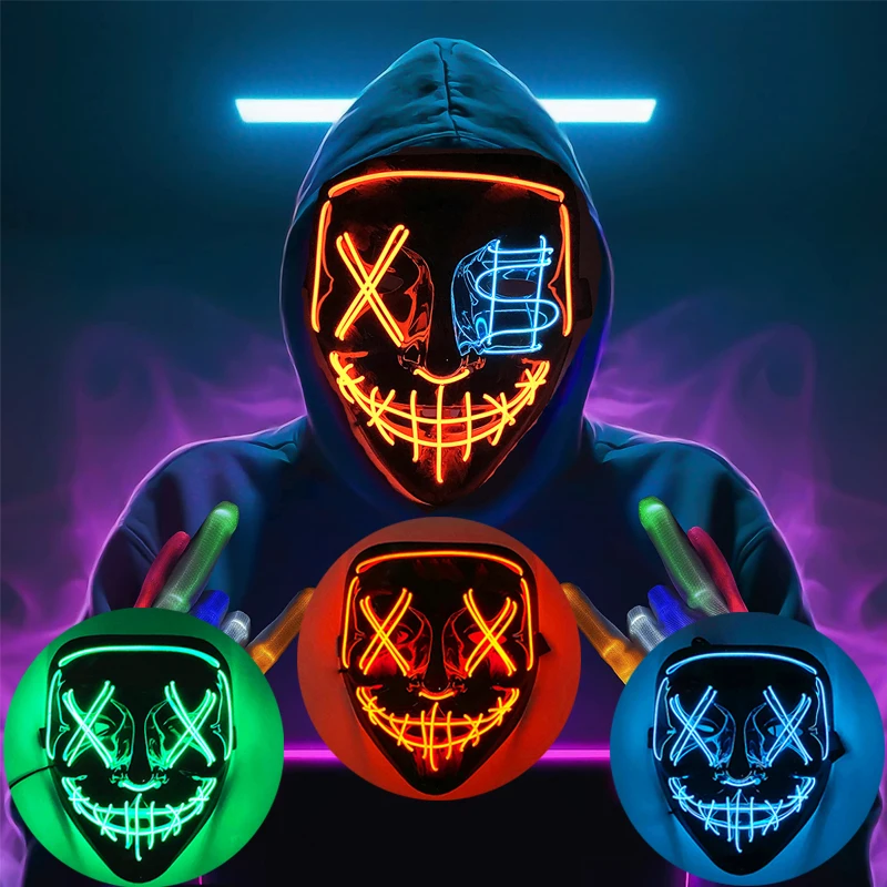 2024 The classic popular similar Purge mask famous movie mask luminous LED neon mask light up carnival night for halloween