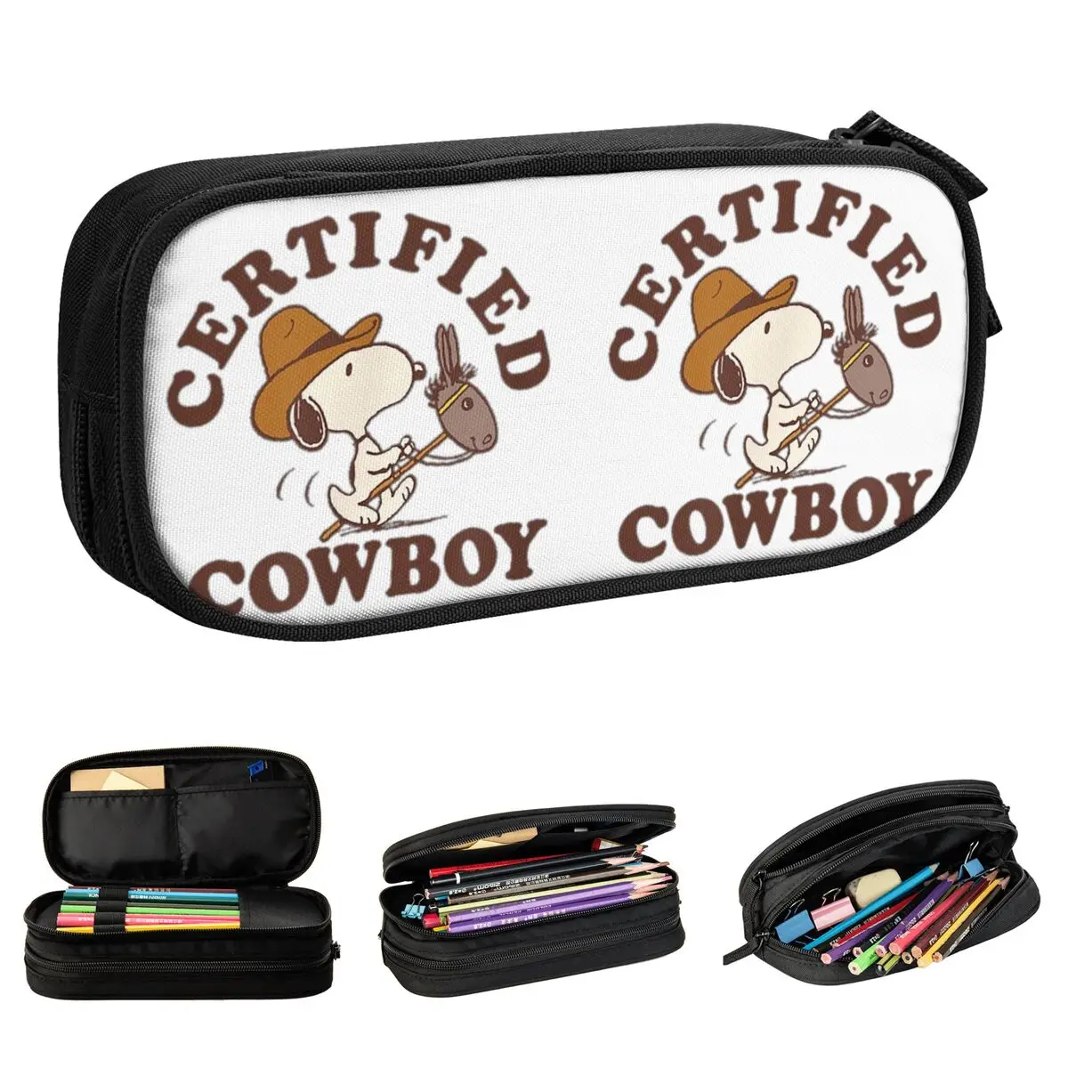 Peanuts Certified Cowboy Snoopy Pencil Case Pencil Pouch Pen Holder for Student Large Bags School Supplies Zipper Stationery