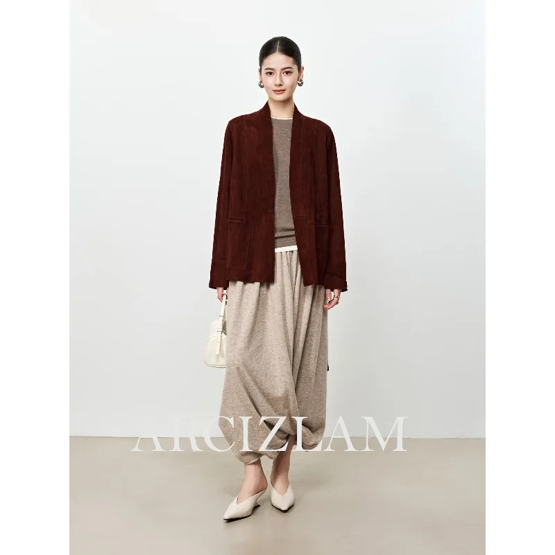 TAJIYANE Genuine Leather Jacket Woman High Quality Goatskin Suede Leather Coat V-neck Jackets for Woman Mid Length Outerwear 자켓