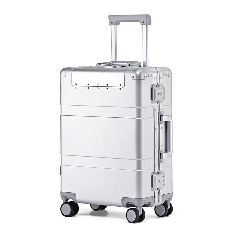 Hoogwaardige Aluminium Reiskoffer Harde Trolly Case Aluminium Rolling Bagage 20 "24" 26 "28" Inch Trolley Box Spinner Wielen