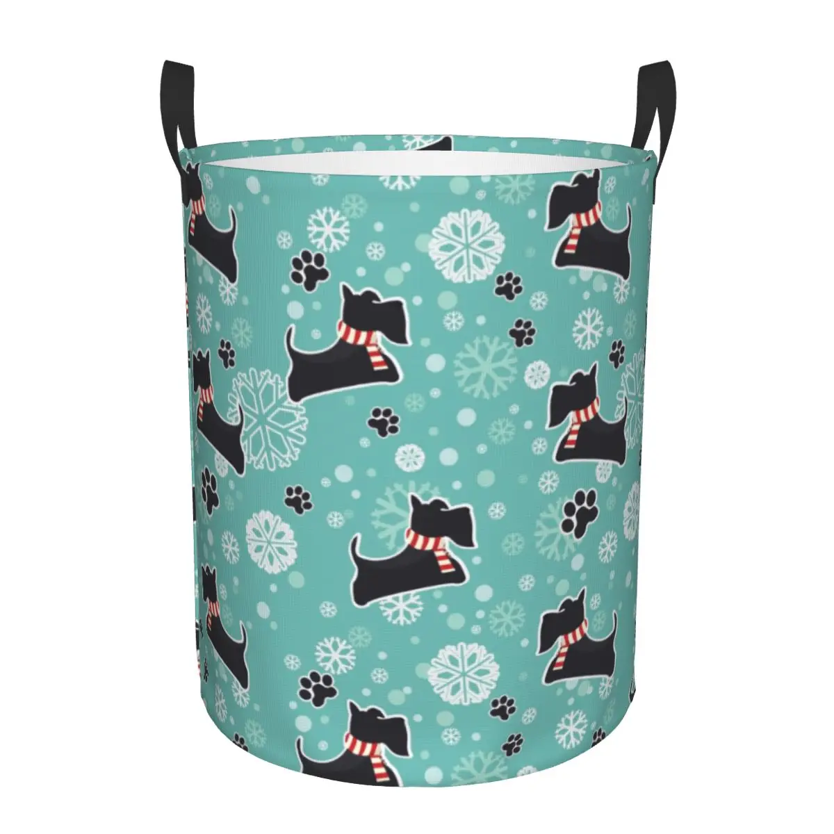 Snowy Scottie Dog Laundry Basket Collapsible Scottish Terrier Clothes Hamper for Nursery Kids Toys Storage Bag