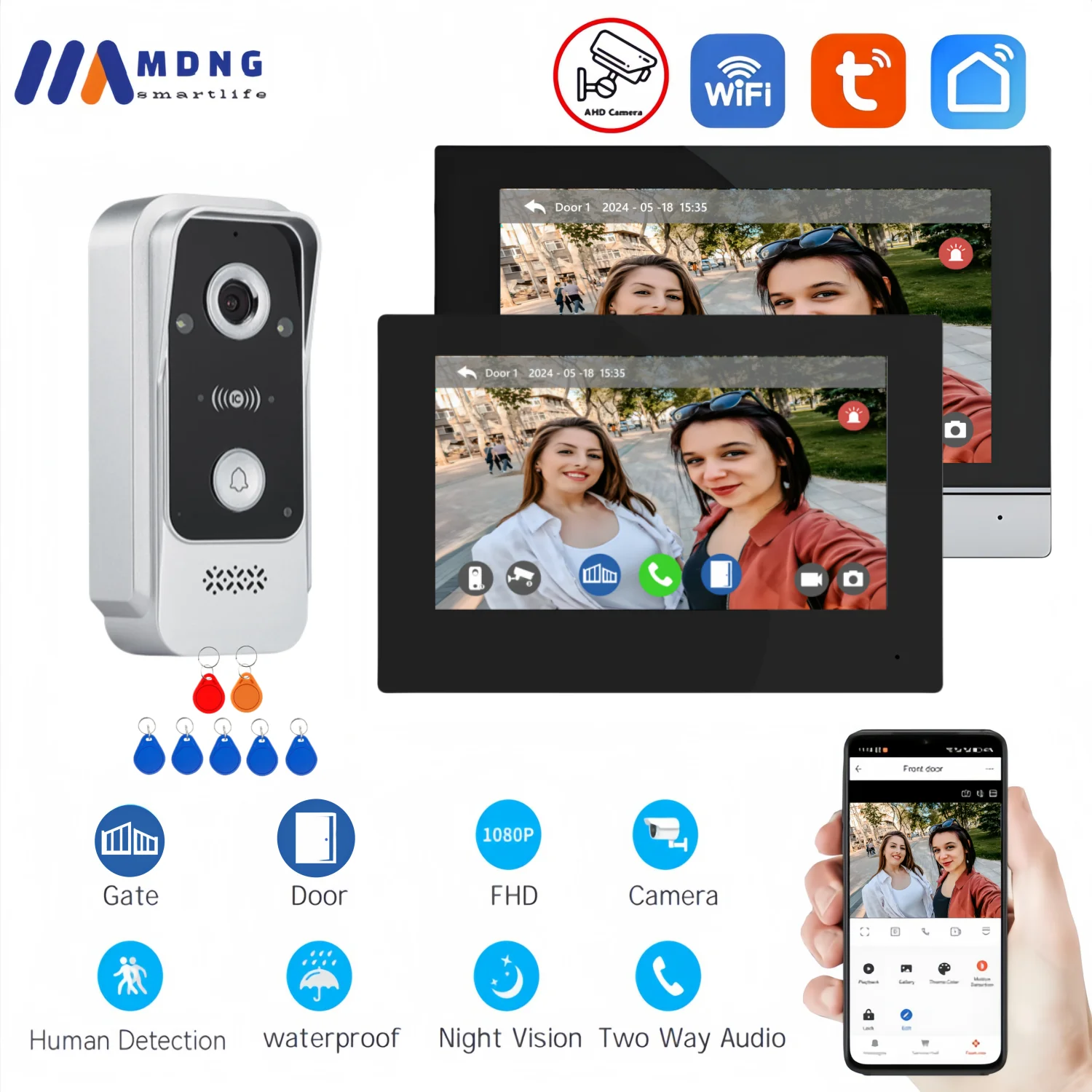 7 Inch Tuya Smart Wired Home Videophone Intercom System Dual Lock Unlocking FHD 1080P Wireless Video Doorphone Intercom Doorbell