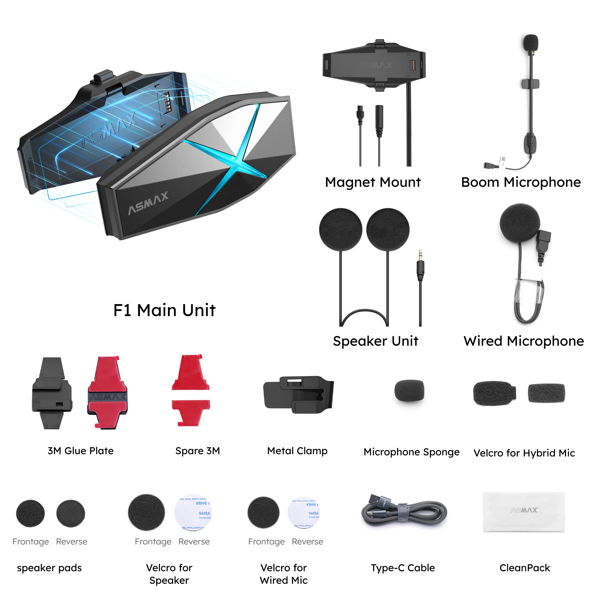 ASMAX F1 Bluetooth Helmet Headset 10 Rider Intercom
