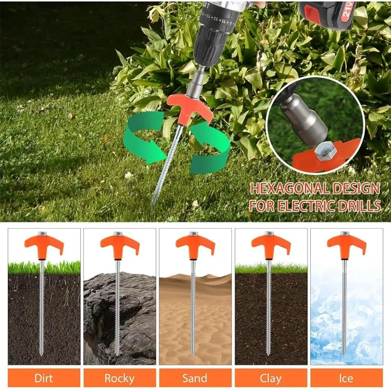 24 Pcs Camping Pegs Drill In with Hex Socket Heavy Duty Spiral Screw Heavy Duty Tent Stakes Pegs Screw in Camping Tent Pegs