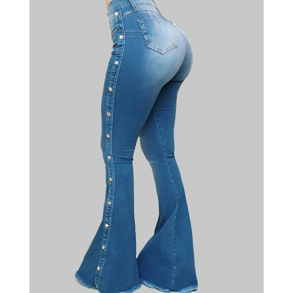 Wiltshire-Jeans évasés taille haute déFlexpour femmes, pantalons skinny cloutés sur le côté, denim décontracté, vintage