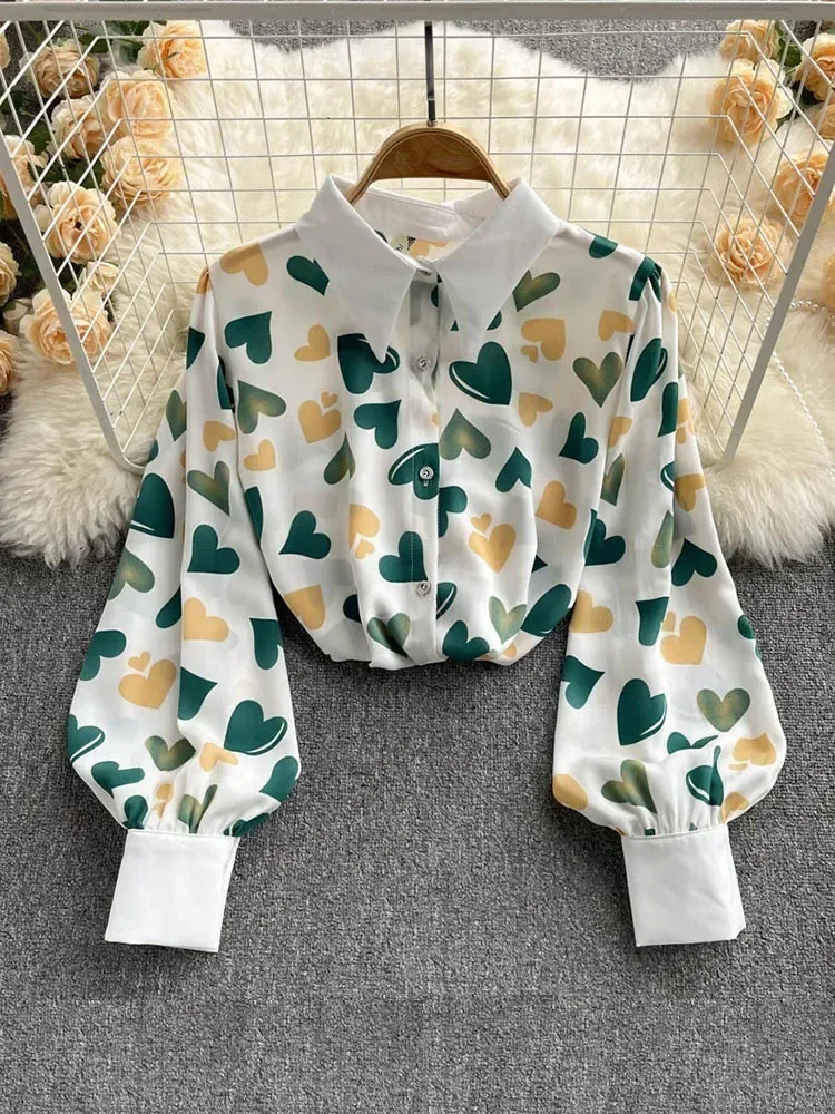 

Women Spring New Goddess Temperament Versatile Design Niche Blouse Printed Long-sleeved Chiffon Shirt Tops Female D0644