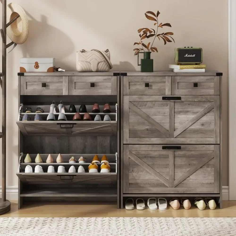 Shoe Storage Cabinet with 2 Flip Drawers & 2 Drawers,Shoe Cabinet Storage with Legs for Entryway,Freestanding image 4