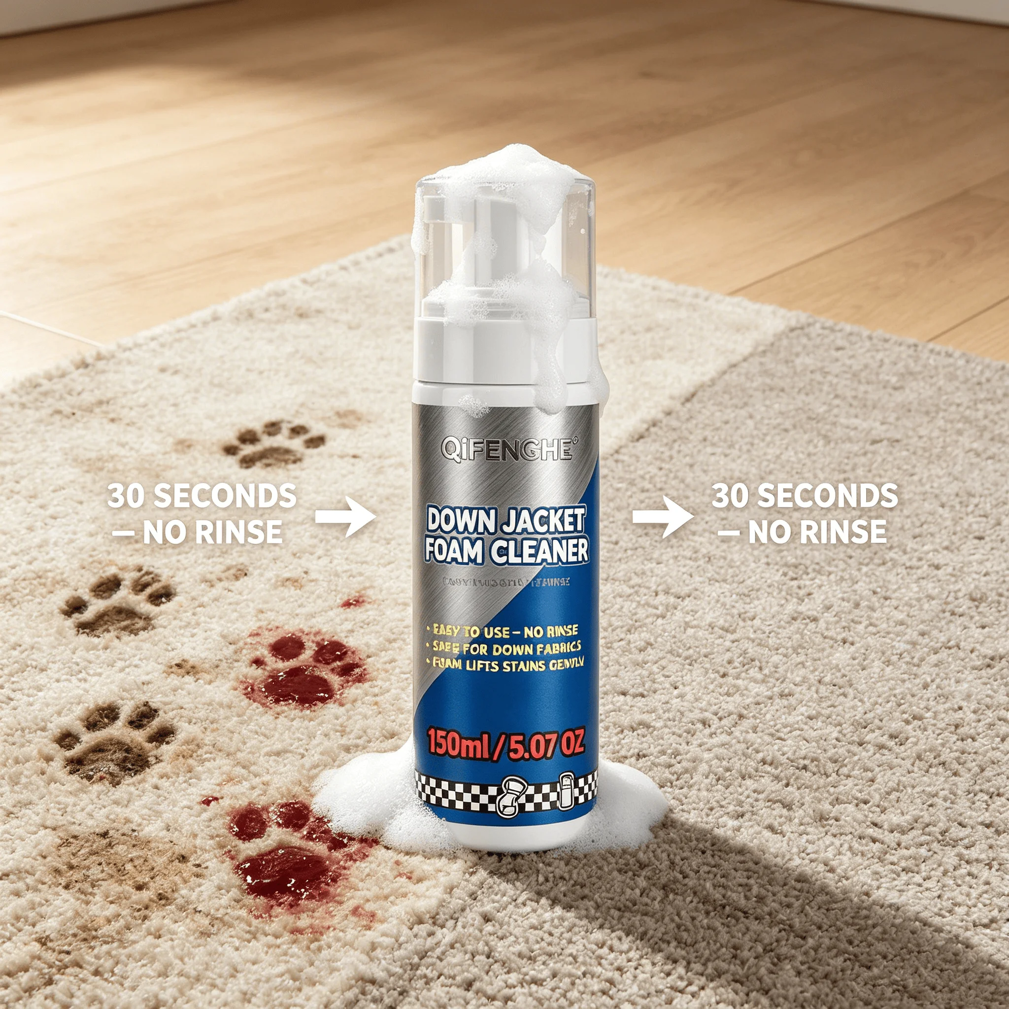 Down Jacket Foam Cleaner 150ml – No-Rinse Deep Stain Lifting Foam, Protects Down & Loft, Portable, Gentle & Easy