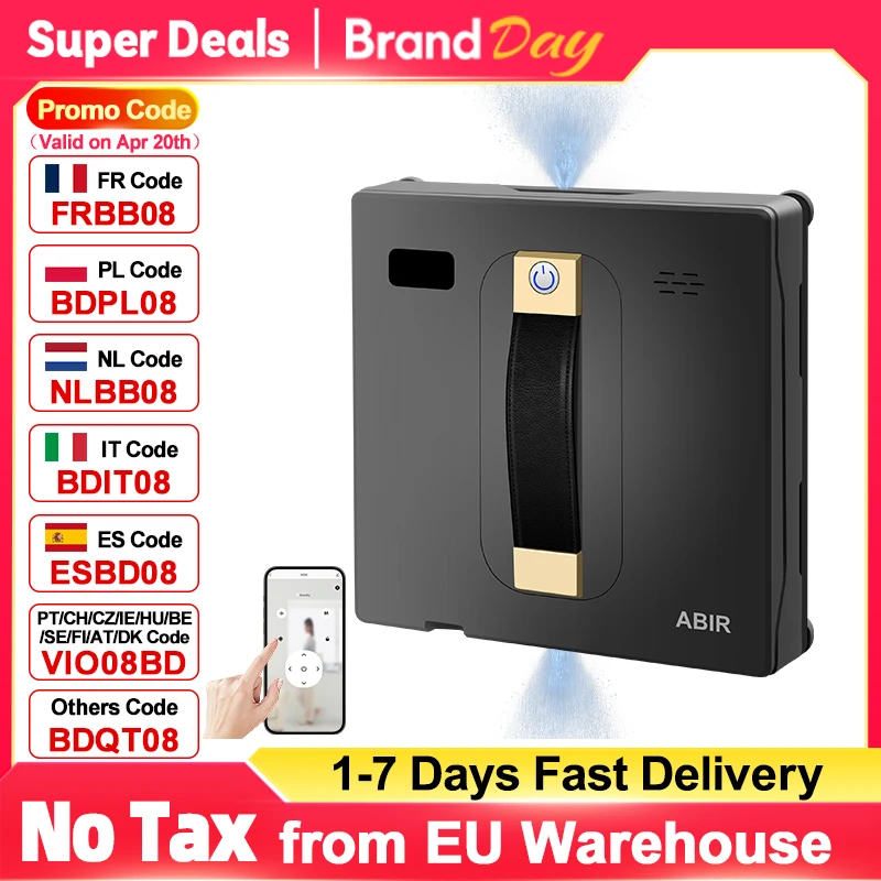 Robot aspirateur de fenêtre ABIR WD8, double pulvérisation d'eau, essuyage intelligent AI, Laser mis à jour, lavage mural de verre pour maison intelligente