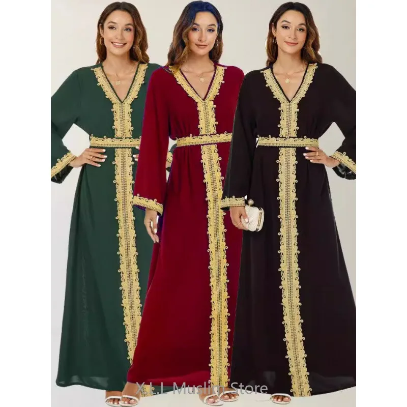 

Stitching High-end Long Sleeve Dresses Eid Ramadan Embroidery Party Muslim Kebaya Kaftan Print Dress For Women's Prayer Garment