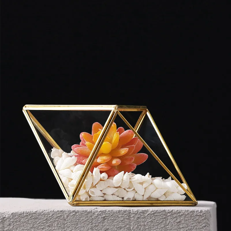 19*11cm Metal Frame Glass House Vase Home Decoration Gold Square Style Eternal Life Flower Gift Box Wedding DIY Prop