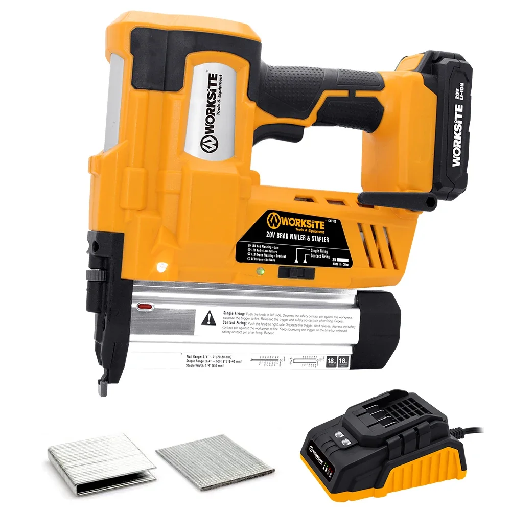 WORKSITE 2 In 1 Framing Nail Gun And Staple 20v Cordless 18 GA Nailer Battery Power Tool Nail Gun safety nailer