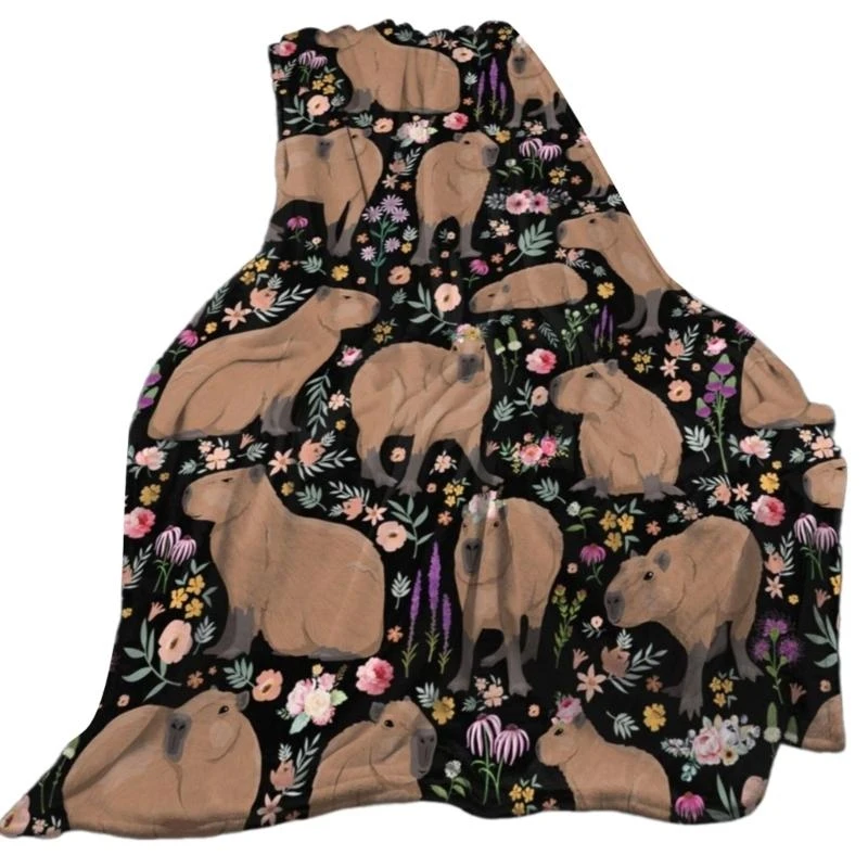 LX0C Boppette flanella morbida Coperte invernali calde per letto Capybaras Print Posuto Trova divano Copertura da letto