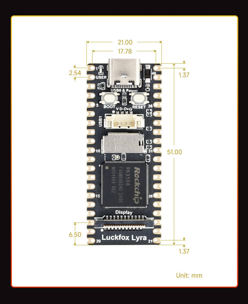 Luckfox Lyra B,RK3506G2 Chip,128MB DDR3L Memory,256MB SPI NAND FLASH,Integrates Tripe-core ARM Cortex-A7/ARM Cortex-M0 Processor
