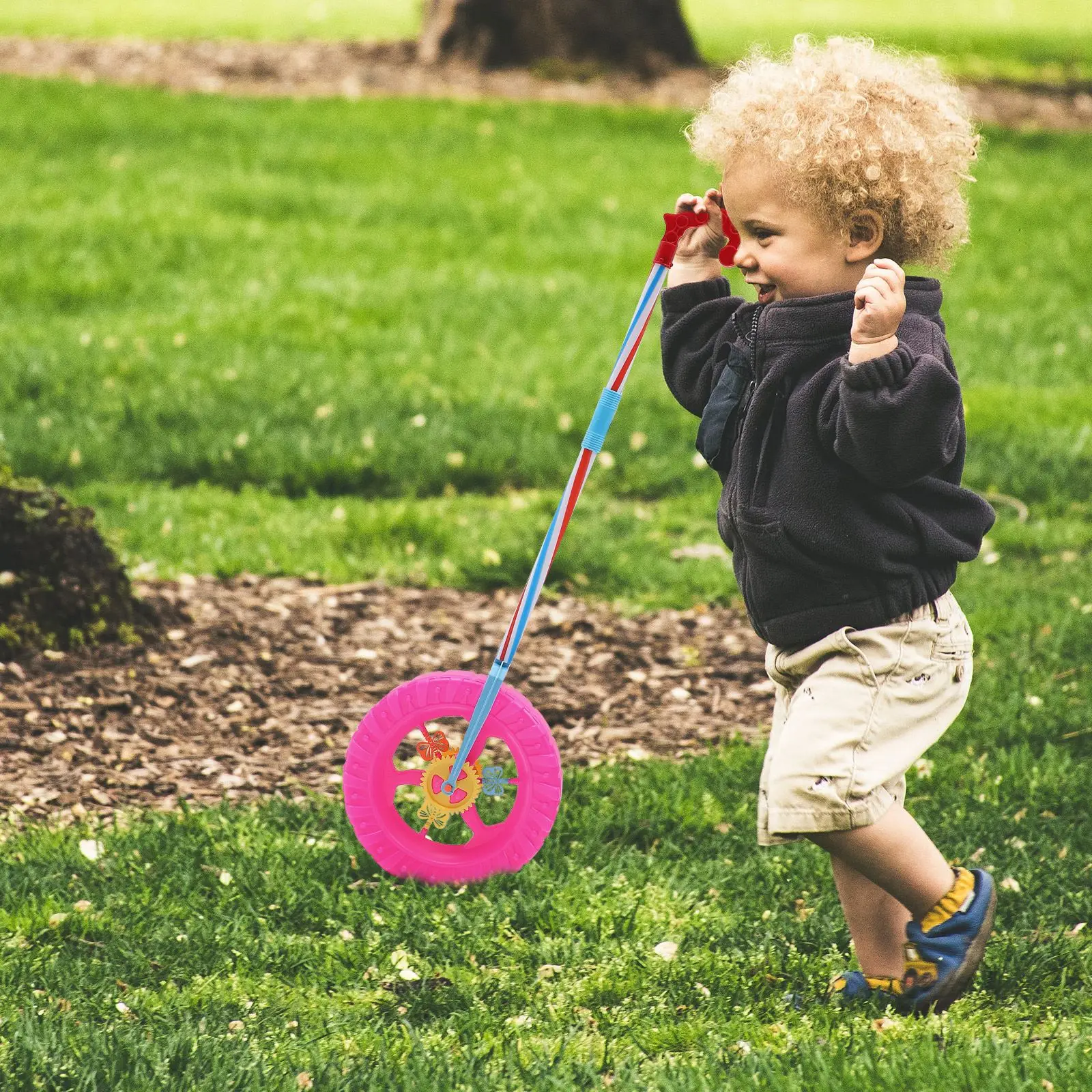 Dziecięcy 2-sekcyjny wózek spacerowy z kółkami Wózek dziecięcy Push Walker Wheels Learning Along Kolor pcv Losowo