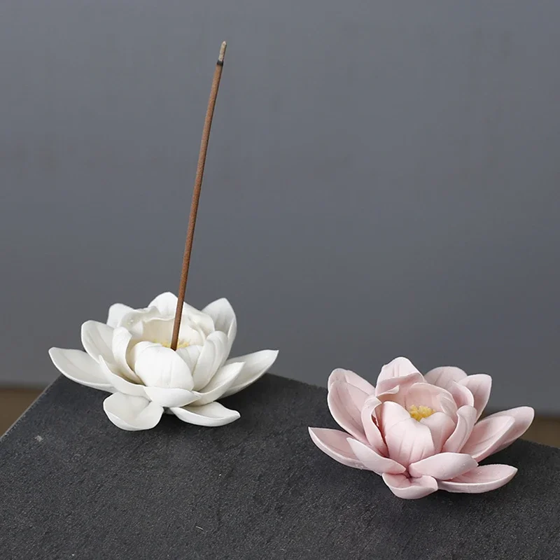 Elegant Hand-made Lotus Ceramic Incense Holder, Desktop Decoration Incense Stick Ash Catcher Aromatherapy Plate