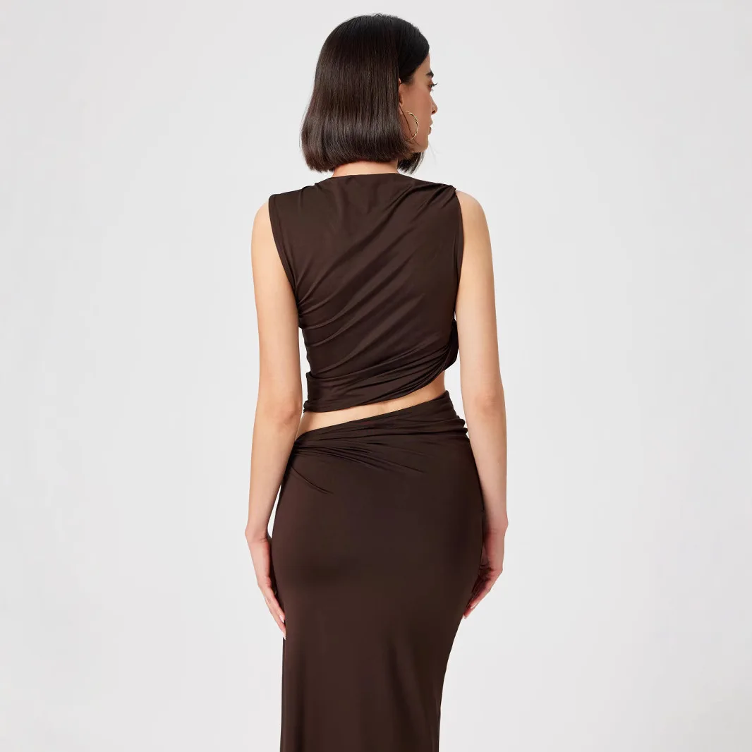 2-teiliges Kleid-Set für Damen, schlank, sexy, gestrickt, Obleka, lässig, Pendeln, ärmellos, Pullover, zweiteiliges Set, 2 Urlaubs-Abschlussball-Roben-Set