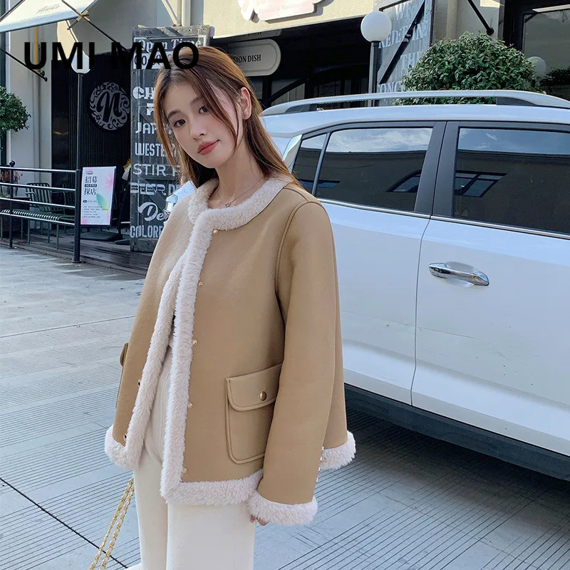 UMI MAO Sheepskin 100% Wool Coat Women Jackets Winter Tech Leather Motorcycle Jacket Outwear High-end Parka Real Fur Coat