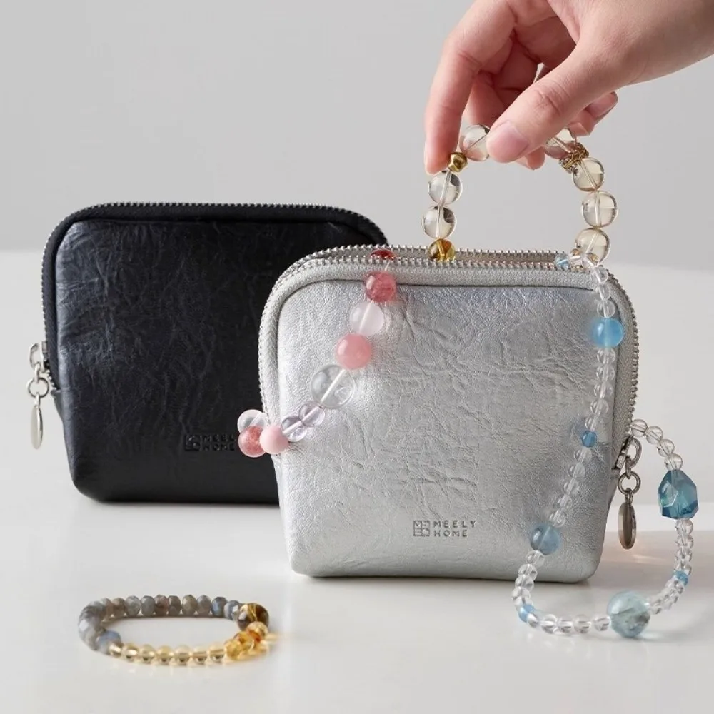 حافظة مجوهرات أنيقة للسفر من جلد البولي يوريثان بسحاب مع مقصورات منظم مجوهرات حقيبة تخزين مجوهرات صغيرة محمولة #5