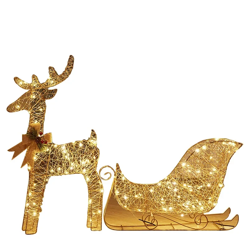 

Christmas wrought iron deer pull cart luminous elk gift box combination Christmas window atmosphere decoration