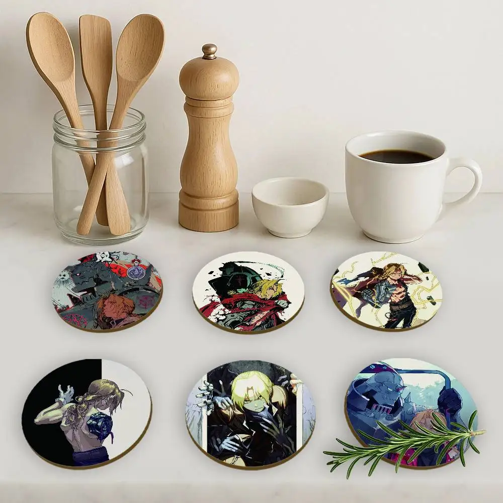Anime  Fullmetal Alchemist 2D Wooden Coasters Heat Resistant Non-Slip Holiday Birthday Gift Durable