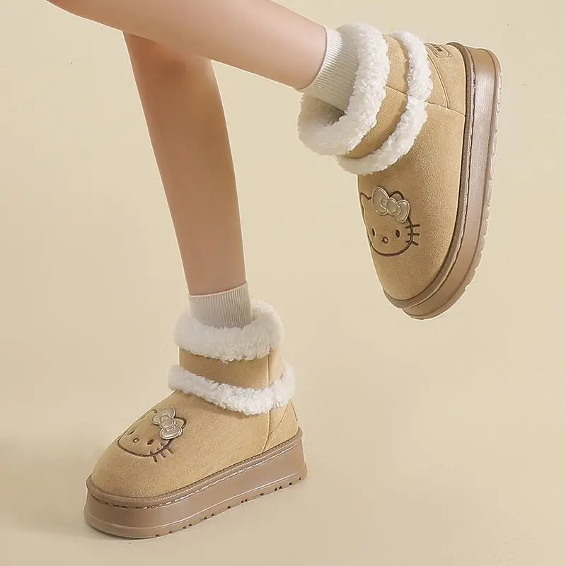 Kawaii مرحبا كيتي الثلوج الأحذية أنيمي لطيف الفتيات Y2k الثلوج الأحذية لطيف أحذية قطنية دافئة Kawaii الشتاء عدم الانزلاق قصيرة لطيف هدية