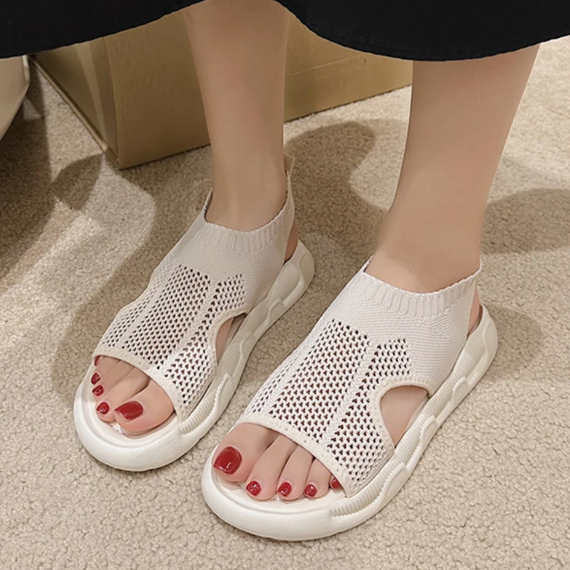 

Сандалии женские сетчатые, плоская подошва, круглый носок, открытый носок, Повседневные Удобные дышащие Нескользящие, летняя обувь