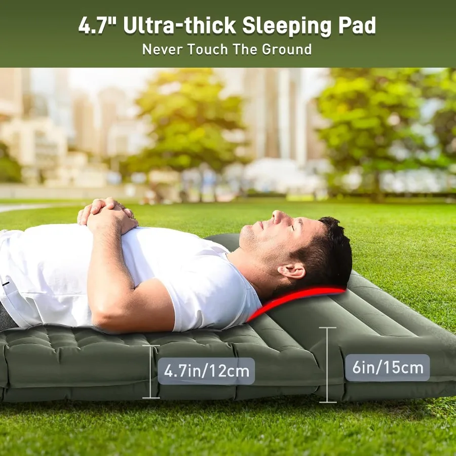 وسادة نوم مزدوجة للتخييم 4.7 بساط نوم سميك للغاية لشخصين مع وسادة مدمجة ومضخة قدم محمولة للتخييم والنوم #4