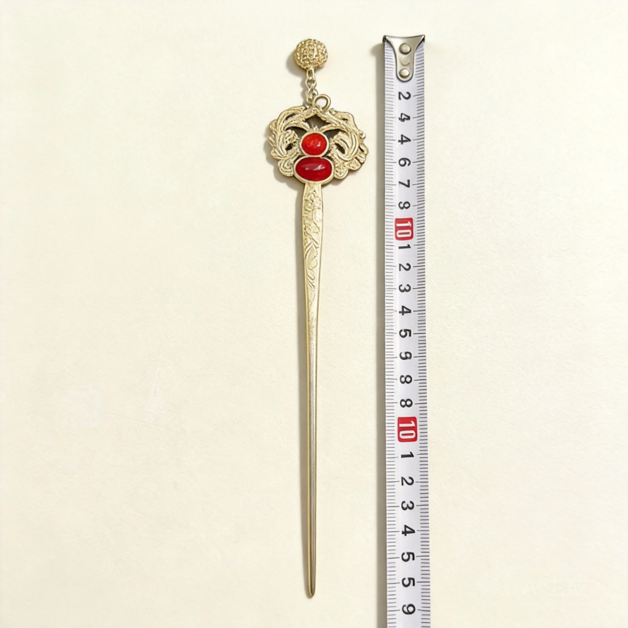 

Chinese Style Auspicious Double Phoenix Silver Plated Copper Hair Stick Red Agate Inlay Plum Blossom Hanfu Hair Accessory Lucky