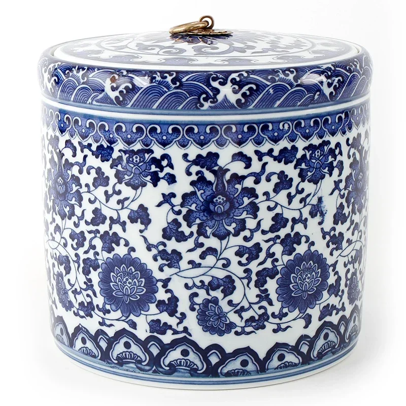 Blue and White Porcelain Tea Jar Qing Dynasty Lotus Design Chinese Caddy Decorative Storage Pot 4.33\