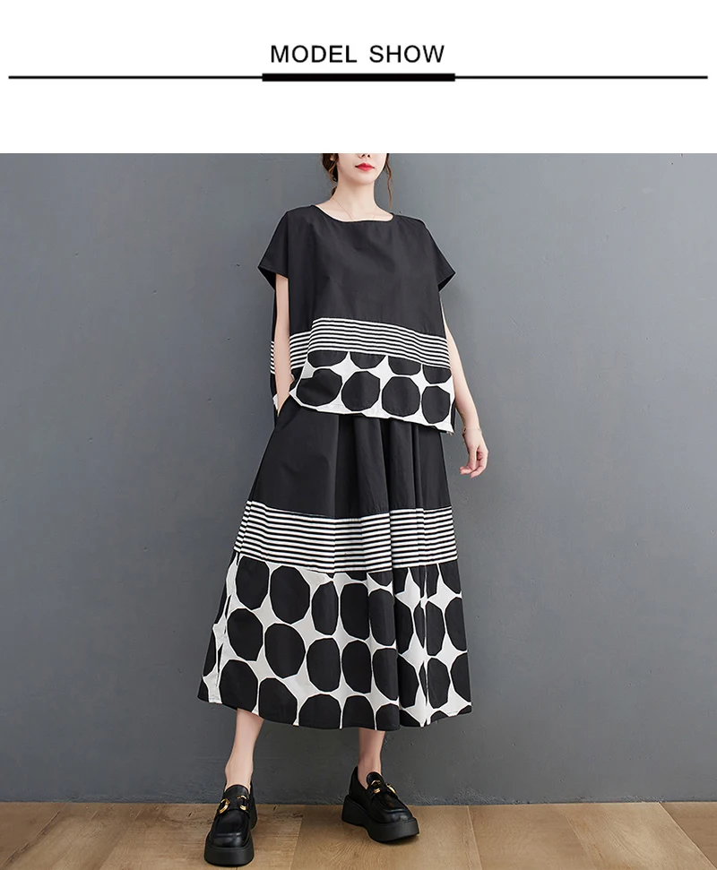 Oversized Vintage Print Loose 2 Two Piece Set Summer Short Sleeve Casual T Shirt Women T-shirt Fashion Clothing Skirt Suit 2026