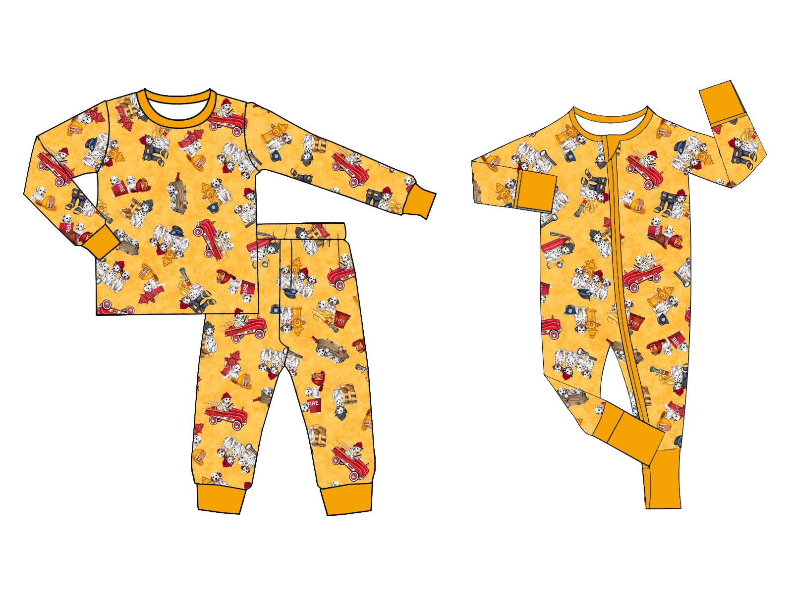

Wholesale Baby Sleeper Rompers Kids Clothes Fire-Fighting Printed Boys Pajamas Sets Milk Silk
