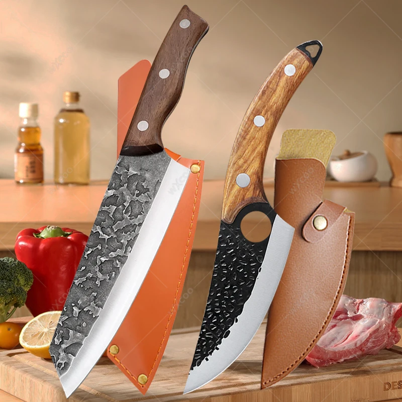 

Hand-forged Boning Knife Meat Vegetable and Fruit Cutting Knives 1-2pcs Kitchen Knife Combination Household Wooden Handle Knives