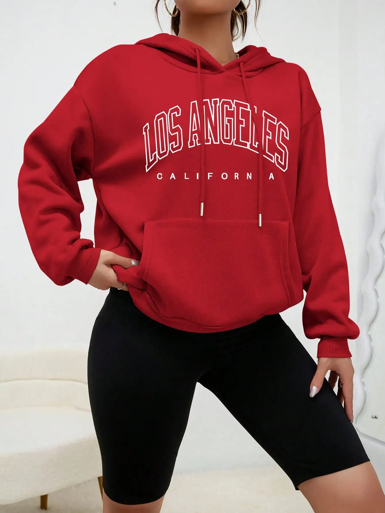 Women\'s Hoodies Los Angeles California Letter Printing Pocket Hoodie Casual Oversize Long Sleeve Clothes New In sweatshirts