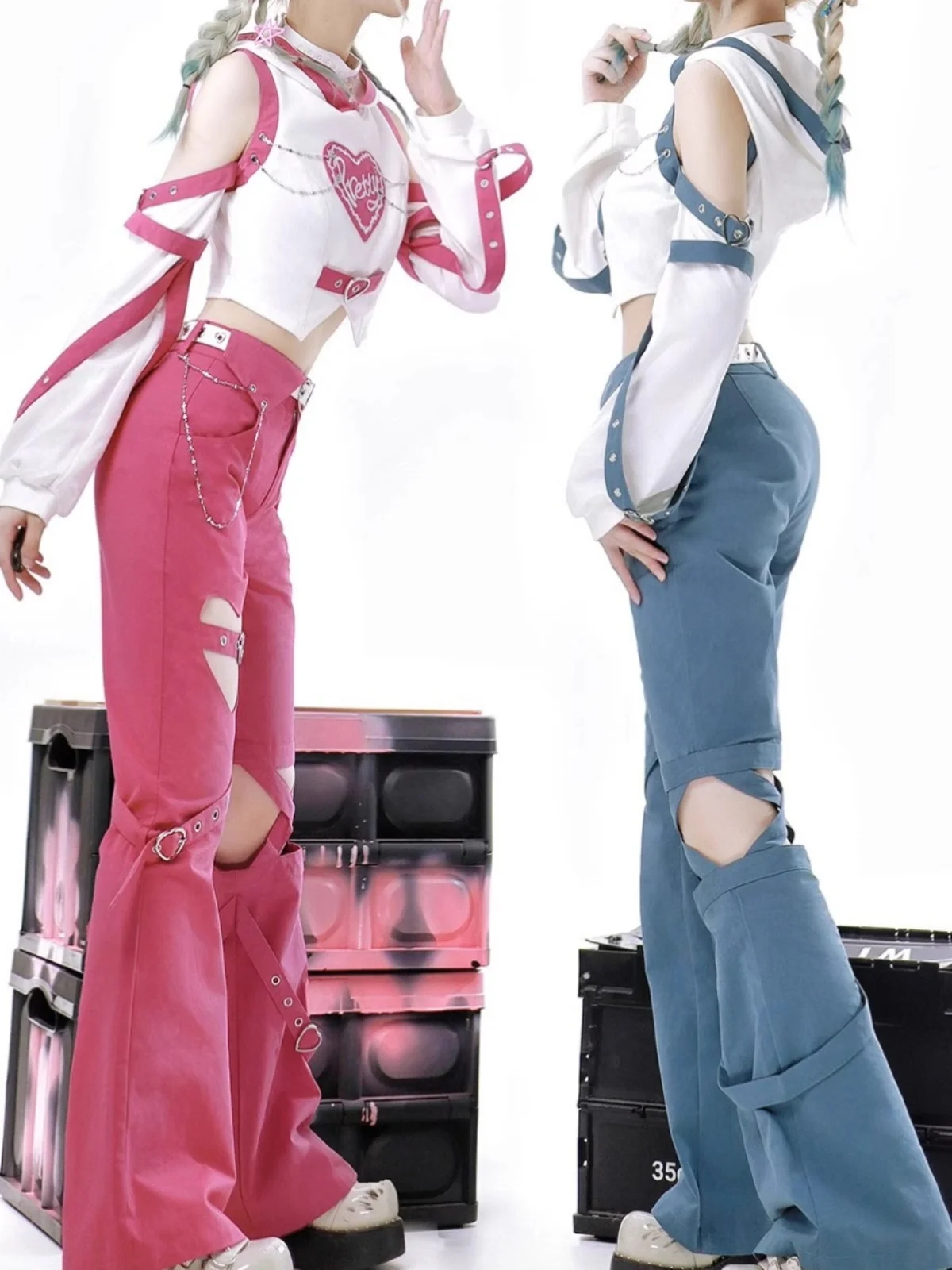 Spicy Girl Dopamine Radio Wave High Waist Best Friend Outfit Slimming Denim Work Pants Lolita Top Pants Sweet Loli Set